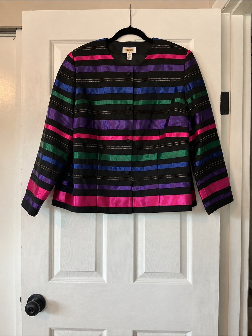 Talbots vintage Jewel Tone Satin Stripe Statement Jacket Blazer 14W